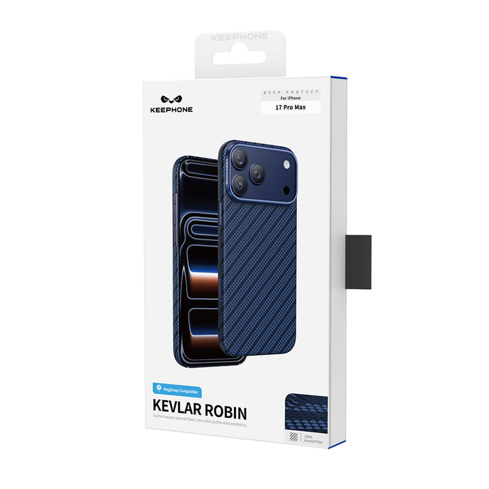 Keephone Robin Genuine Kevlar Case with Classic Stripe | 1500D Aramid Fiber & MagSafe Compatible | iPhone 17 Series (ROBIN)
