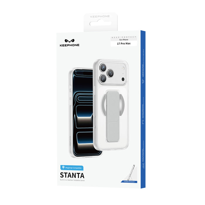 Keephone Stanta Anti-Scratch Matte Clear Case with Magnetic Leather Strap & Kickstand | Anti-Yellowing, MagSafe Compatible | iPhone 17 Series (STANTA)