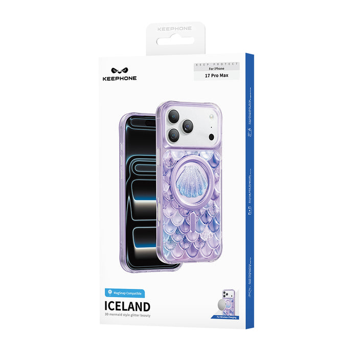 Keephone Iceland Premium Sparkling Glitter Case with 3D Diamond Shell Design | MagSafe Compatible | iPhone 17 Series (ICELAND)