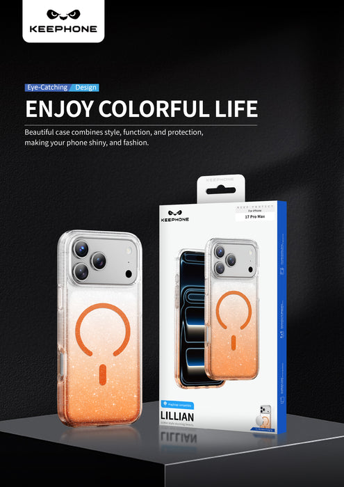 Keephone Lillian Premium Dazzling Glitter Clear Case with Gradient Color | MagSafe Compatible | iPhone 17 Series (LILLIAN)