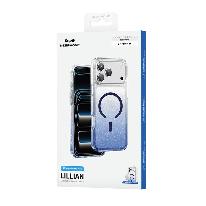 Keephone Lillian Premium Dazzling Glitter Clear Case with Gradient Color | MagSafe Compatible | iPhone 17 Series (LILLIAN)