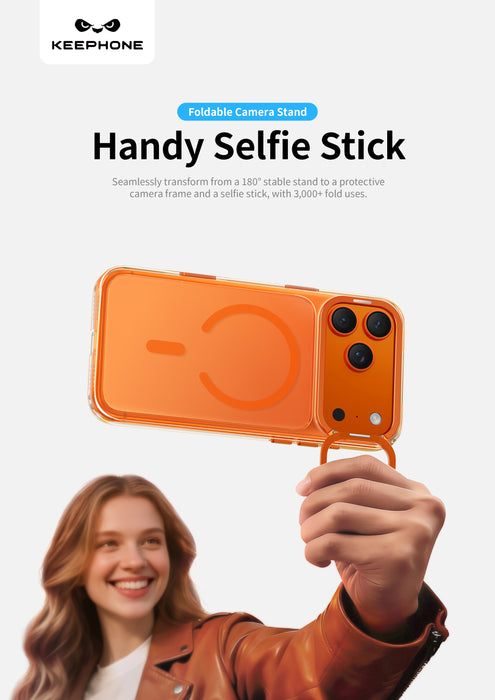 Keephone MagiCam Foldable Kickstand & Selfie Stick Case | Anti-Yellowing, MagSafe Compatible | iPhone 17 Series (MAGICAM)