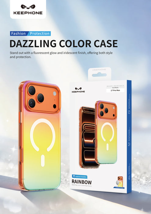 Keephone Rainbow Premium Dazzling Chrome Case with Gradient Color | MagSafe Compatible | iPhone 17 Series (RAINBOW)