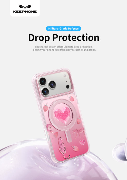 Keephone Peachy Premium 3D Diamond Heart Case | MagSafe Compatible | iPhone 17 Series (PEACHY)