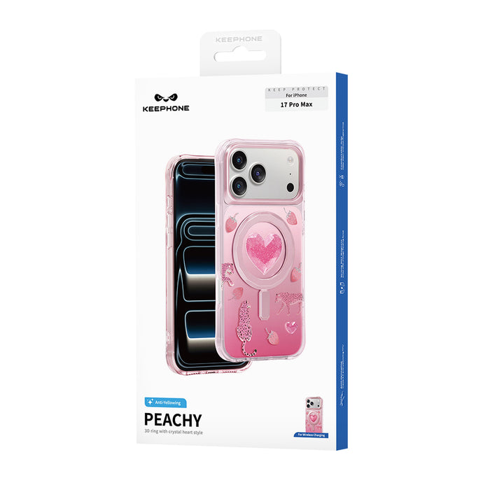 Keephone Peachy Premium 3D Diamond Heart Case | MagSafe Compatible | iPhone 17 Series (PEACHY)