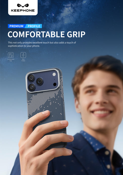 Keephone Starry Genuine Kevlar Case with Night Star Aesthetic | 1500D Aramid Fiber & MagSafe Compatible | iPhone 17 Series (STARRY)