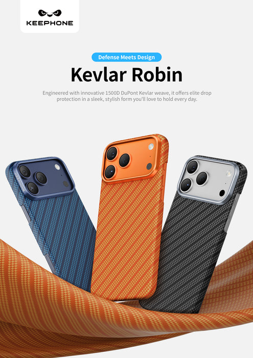 Keephone Robin Genuine Kevlar Case with Classic Stripe | 1500D Aramid Fiber & MagSafe Compatible | iPhone 17 Series (ROBIN)