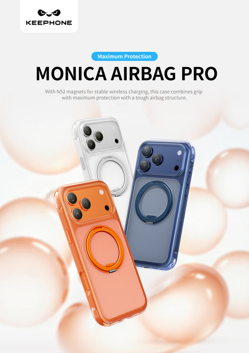 Keephone Monica Airbag Pro Matte Case with 360° Kickstand Ring | 4.5M SGS-Certified Drop Protection, MagSafe Compatible, Anti-Smudge, 4-Corner Cushion | iPhone 17 Series (MONICA AIRBAG PRO)