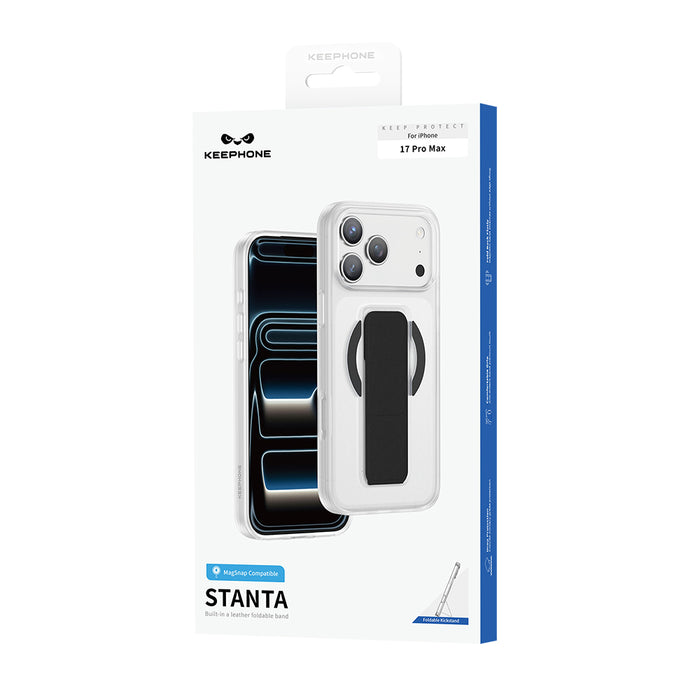 Keephone Stanta Anti-Scratch Matte Clear Case with Magnetic Leather Strap & Kickstand | Anti-Yellowing, MagSafe Compatible | iPhone 17 Series (STANTA)