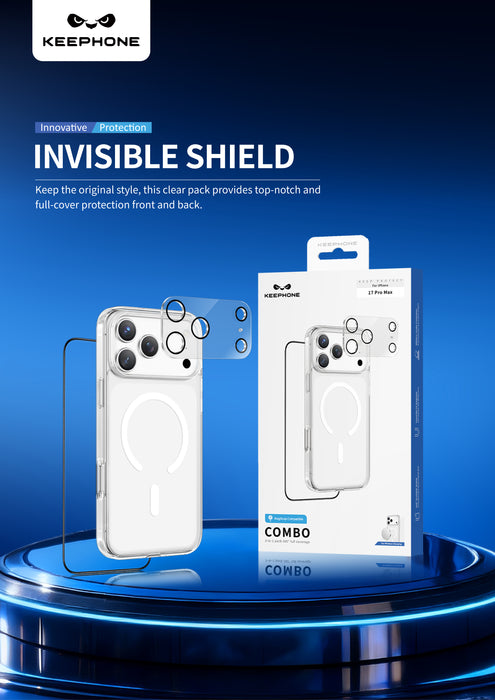 Keephone Combo 3-in-1 Ultimate Protection Kit | Anti-Yellowing MagSafe Clear Case, Screen Protector & Lens Guard | iPhone 17 Series (COMBO)