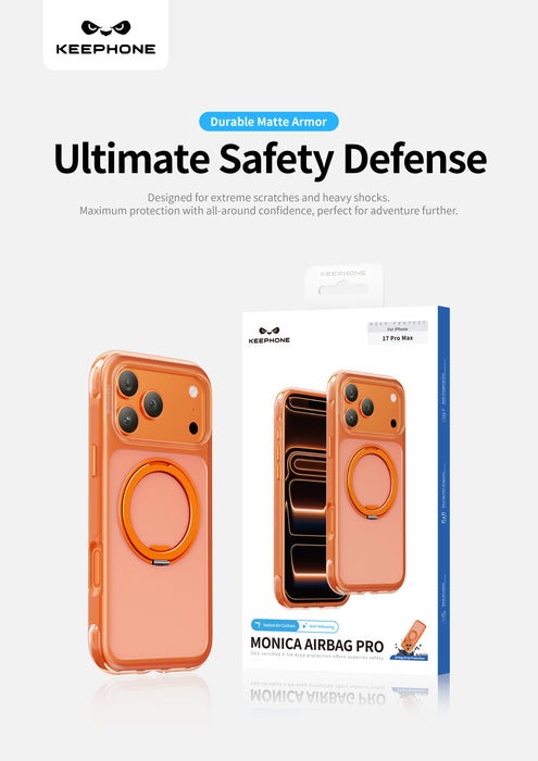 Keephone Monica Airbag Pro Matte Case with 360° Kickstand Ring | 4.5M SGS-Certified Drop Protection, MagSafe Compatible, Anti-Smudge, 4-Corner Cushion | iPhone 17 Series (MONICA AIRBAG PRO)