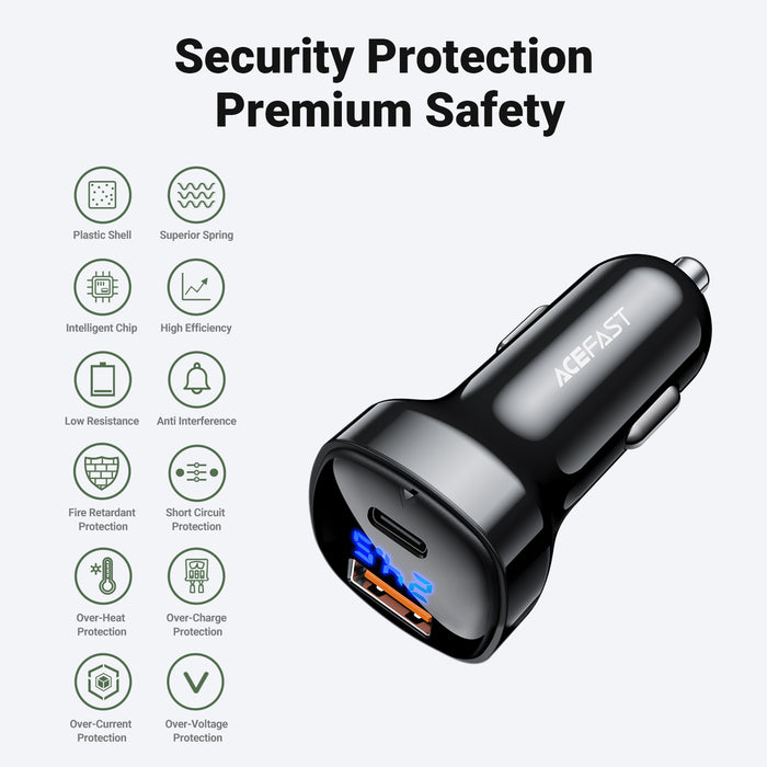 66W USB-C & USB-A Dual Super Fast Car Charger (PD 36W + QC 30W)