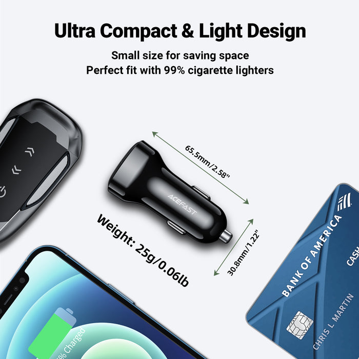 66W USB-C & USB-A Dual Super Fast Car Charger (PD 36W + QC 30W)