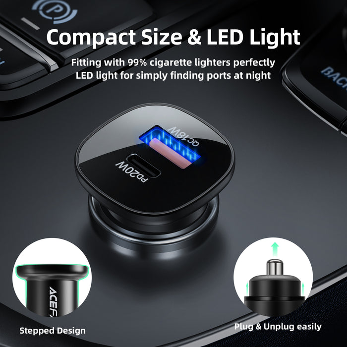 38W USB-C & USB-A Dual Super Fast Car Charger (PD 20W + QC 3.0)