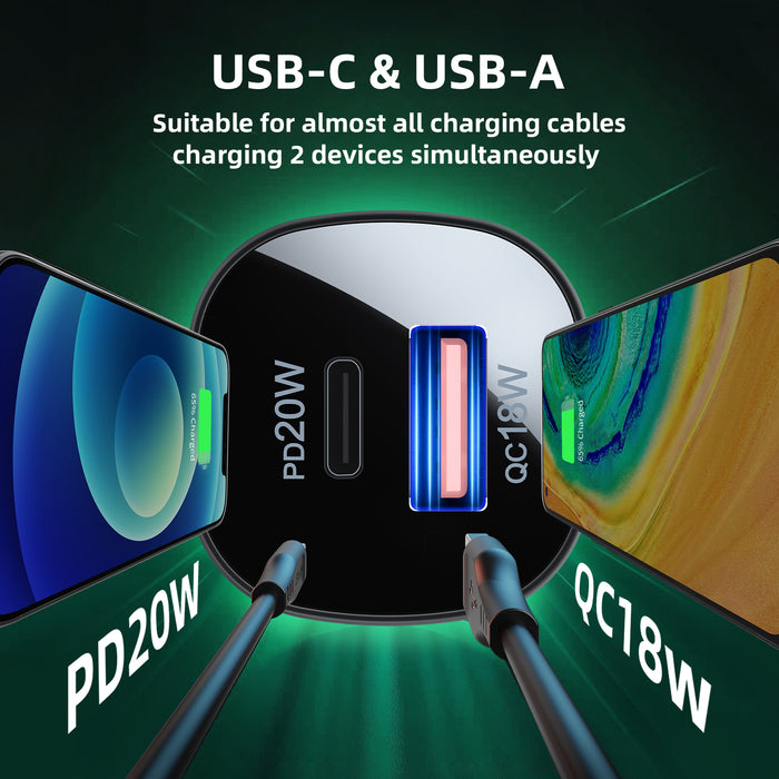 38W USB-C & USB-A Dual Super Fast Car Charger (PD 20W + QC 3.0)