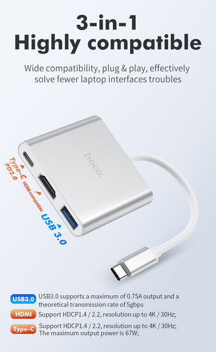 Type-C to HDMI / USB 3.0 / PD USB-C 3 in 1 Adaptor Hub