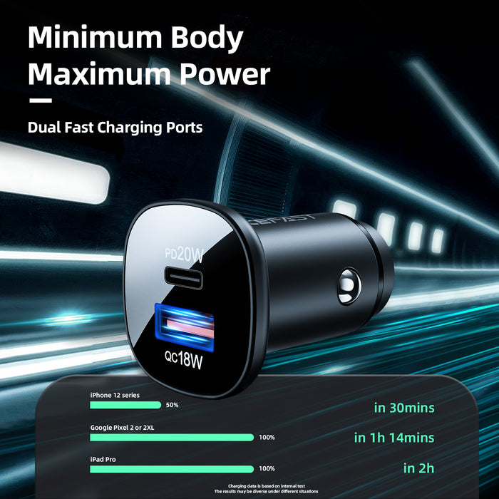 38W USB-C & USB-A Dual Super Fast Car Charger (PD 20W + QC 3.0)