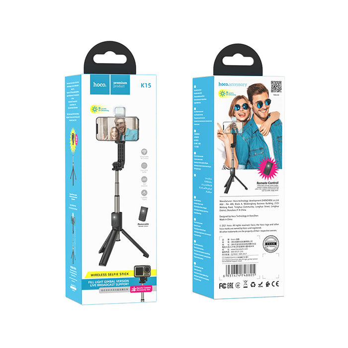 Bluetooth Selfie Stick with Tripod, LED Light, Camera Mount