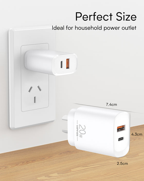 20W USB-C & USB-A Dual Super Fast Wall Charger (PD 20W + QC3.0)